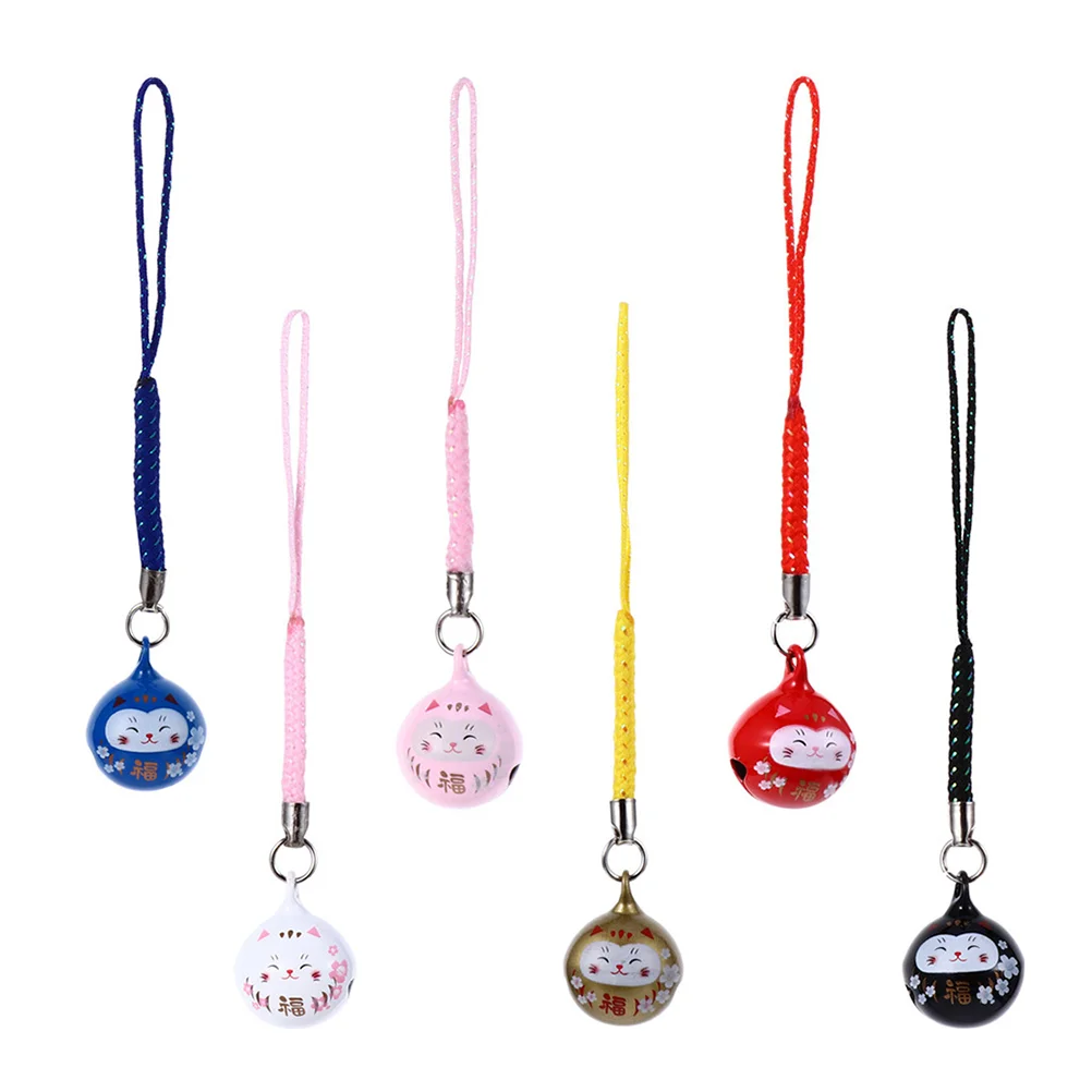 

6 PCS Fortune Cat Bell Beckoning Cat Key Chain Japanese Keychain Lucky Cat Key Ring Craft Tiny Bells Statue Decor