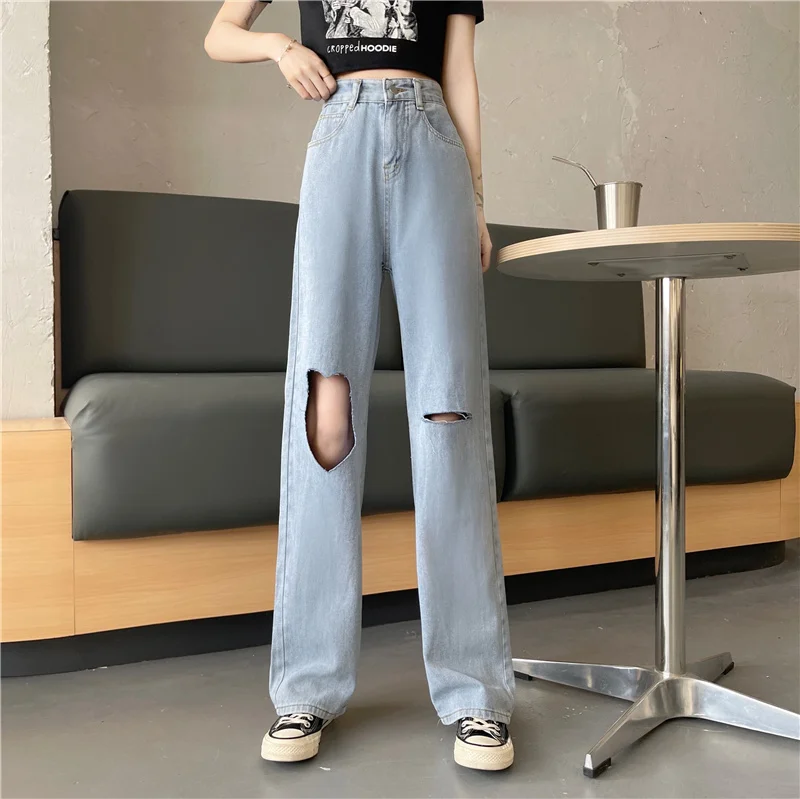 4 размера S-xl винтажный светильник с дырками джинсовые синие женские джинсы