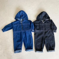 2022 autumn new children zipper pockets hooded overalls kid pure color loose dungarees pants baby cotton loose casual jumpsuit