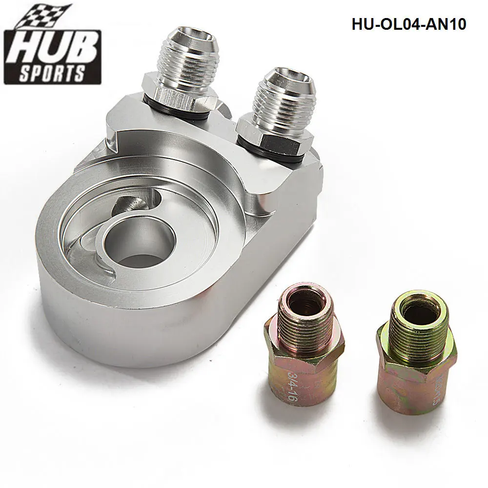 Universal Oil Filter Cooler Sandwich Plate Adapter Silver AN8 AN10 Fittings HU-OL04 | Engine