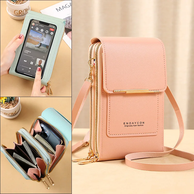 

New Women Handbags Female Pu Leather Shoulder Bags Touch Screen Phone Purse Crossbody Bag Soft Hand Bags Wallets for Ladies