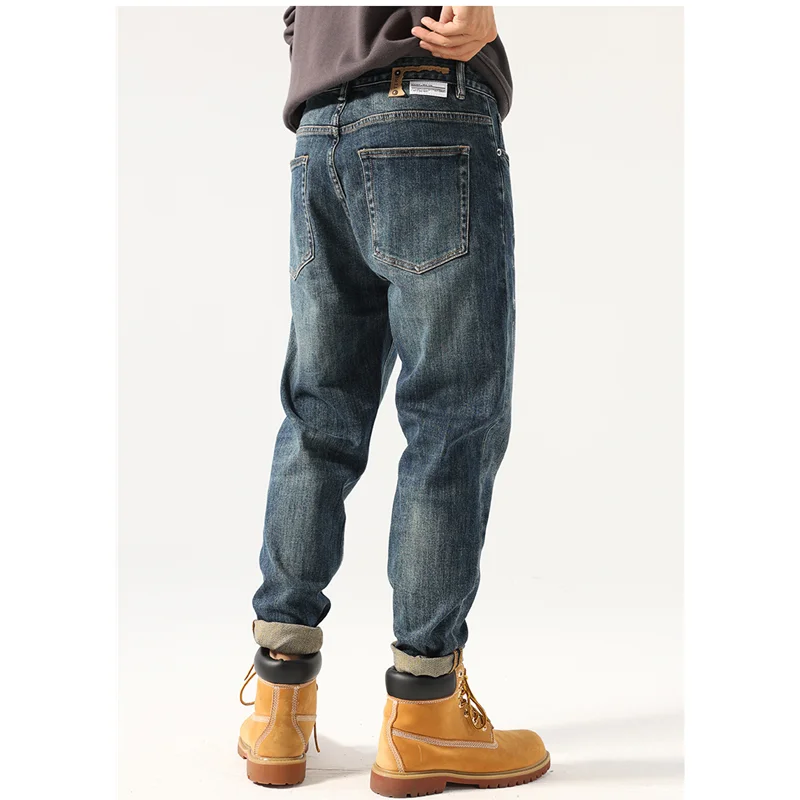 Streetwear Men Autumn and Winter New Style Straight Loose Cylinder Jeans Vintage Chaopai Comfortable Blue Harun Trousers Female