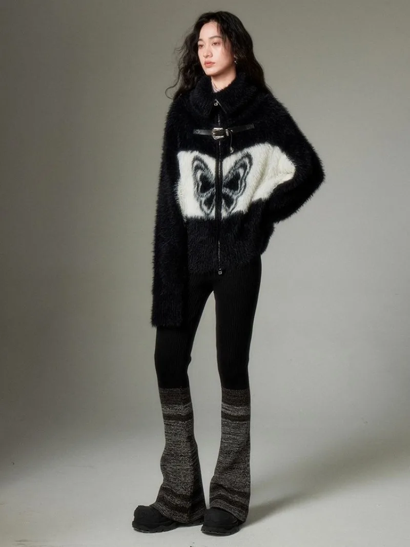 Винтажный кардиган в стиле Харадзюку уличная одежда панк с бабочкой поясом