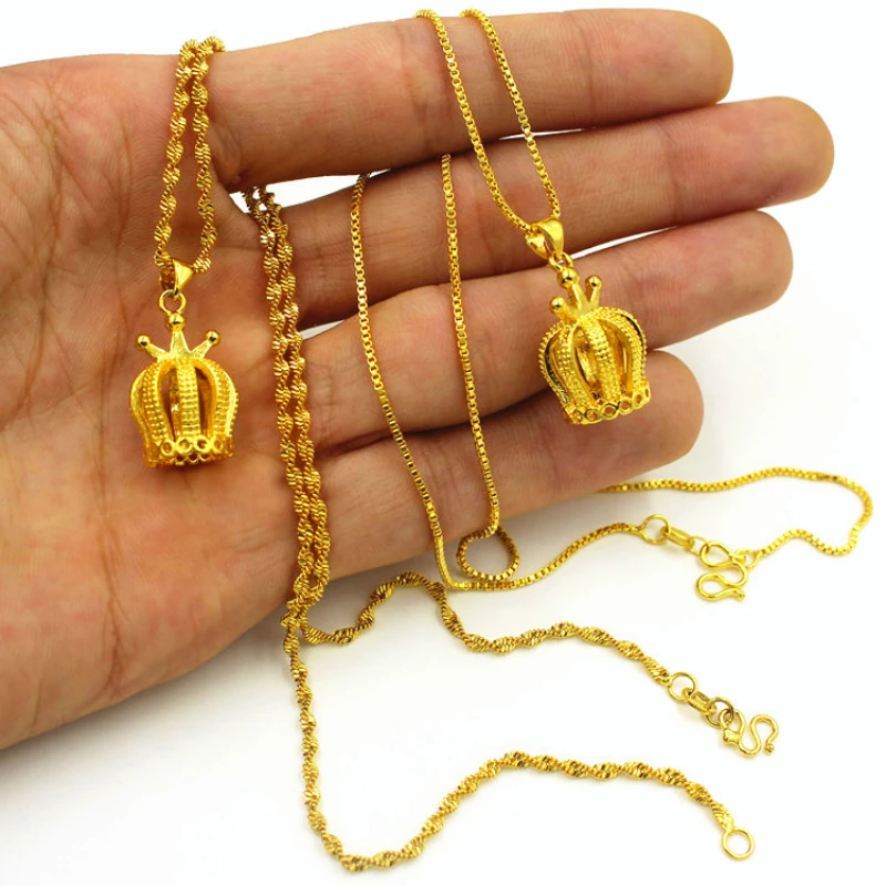 

Ожерелье с подвеской в виде короны, золотистого цвета, 14 к, 45 см