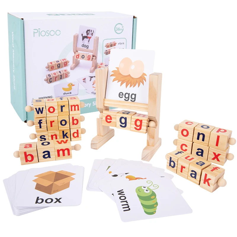 

Montessori Wooden Reading Blocks Rotating Letter Puzzle Sight Words Spinning Alphabet Learning Toy for Preschool Boys Girls