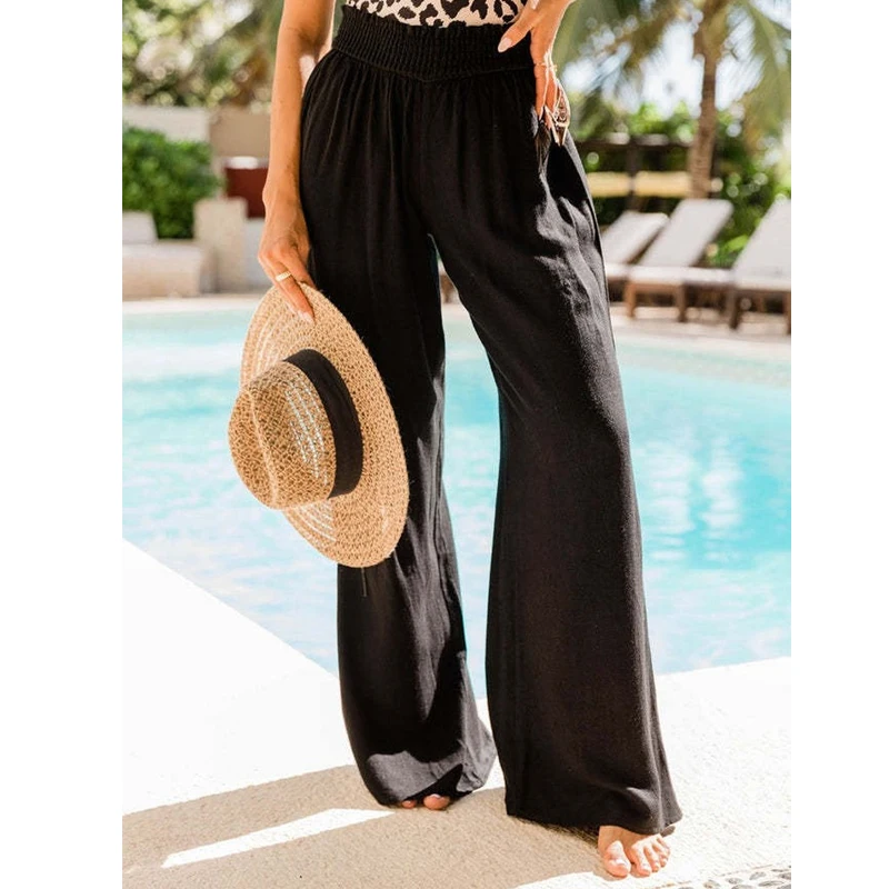 

Брюки женские повседневные свободные прямые, однотонные хлопково-льняные удобные спортивные штаны для дома, мешковатые брюки, большие разм...