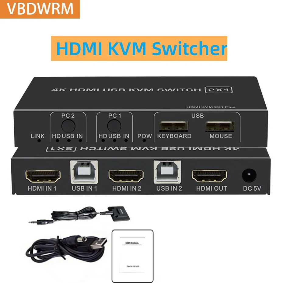 

HDMI KVM коммутатор 4K/30HZ 2 порта HDMI USB KVM видео переключатель Мышь Клавиатура монитор HDTV проектор для ноутбука