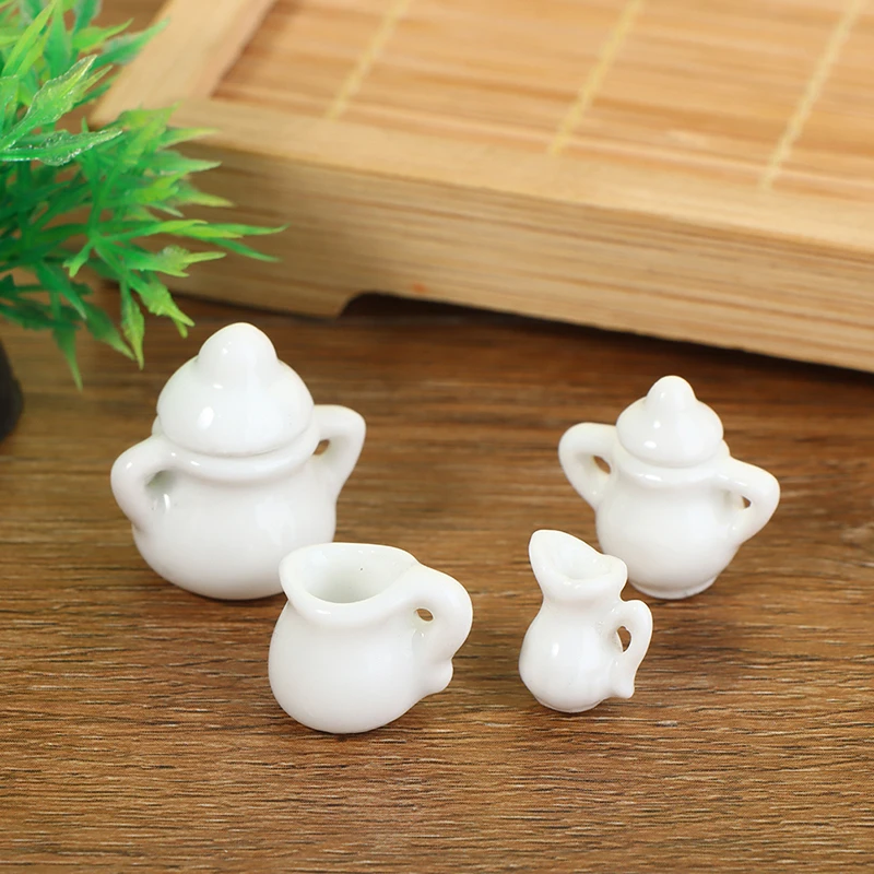 

Dollhouse Miniature Tea Set Porcelain Kettle Pot Cup 1/12 Doll House Kitchen Accessories Miniature Items Tea Cup Set
