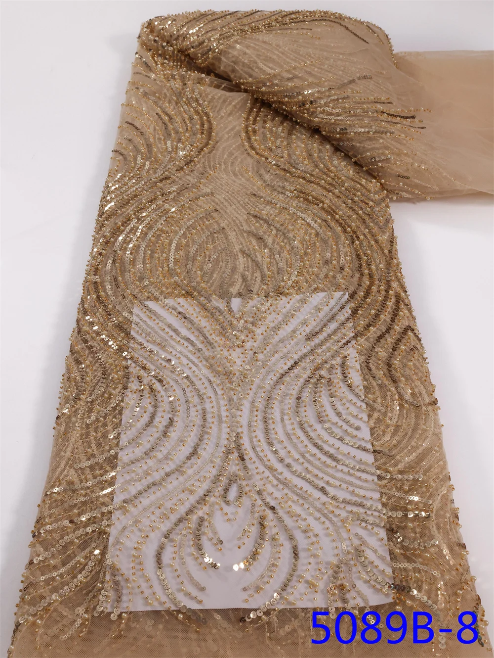 

Nigerian Tulle Lace Fabrics With Beads High Quality Luxury African Sequins French Tulle Lace African For Party With Dress 5089B