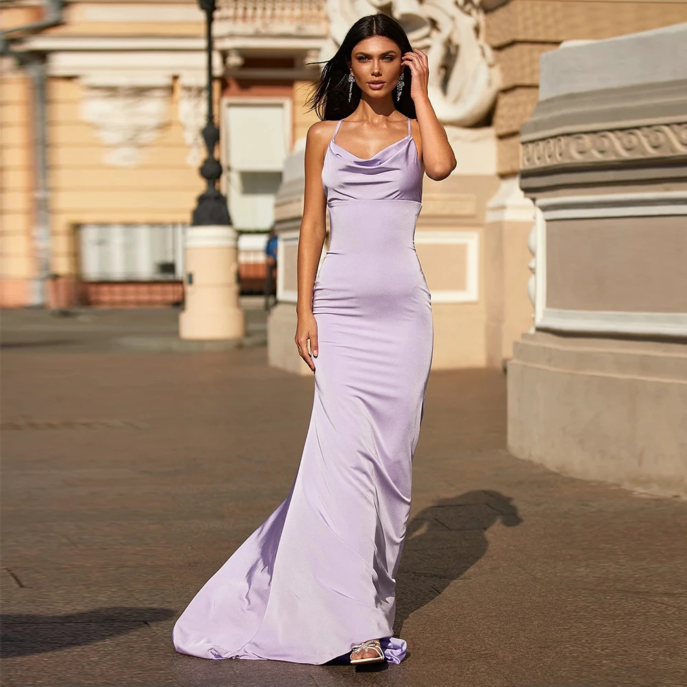 

Simple Evening Dresses Mermaid Satin Pleat Lavender Lady Sexy Sweetheart Dance Gowns Robe Fashion Celebrity Vestidode De Noche