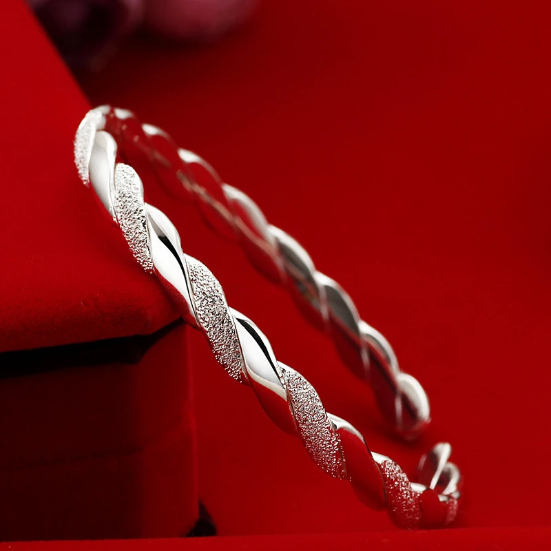

New 925 Stamp Silver Plated Women Bangle Geometric Interweaving Bangles For Women Wife Anniversary Birthday Jewelry Gifts