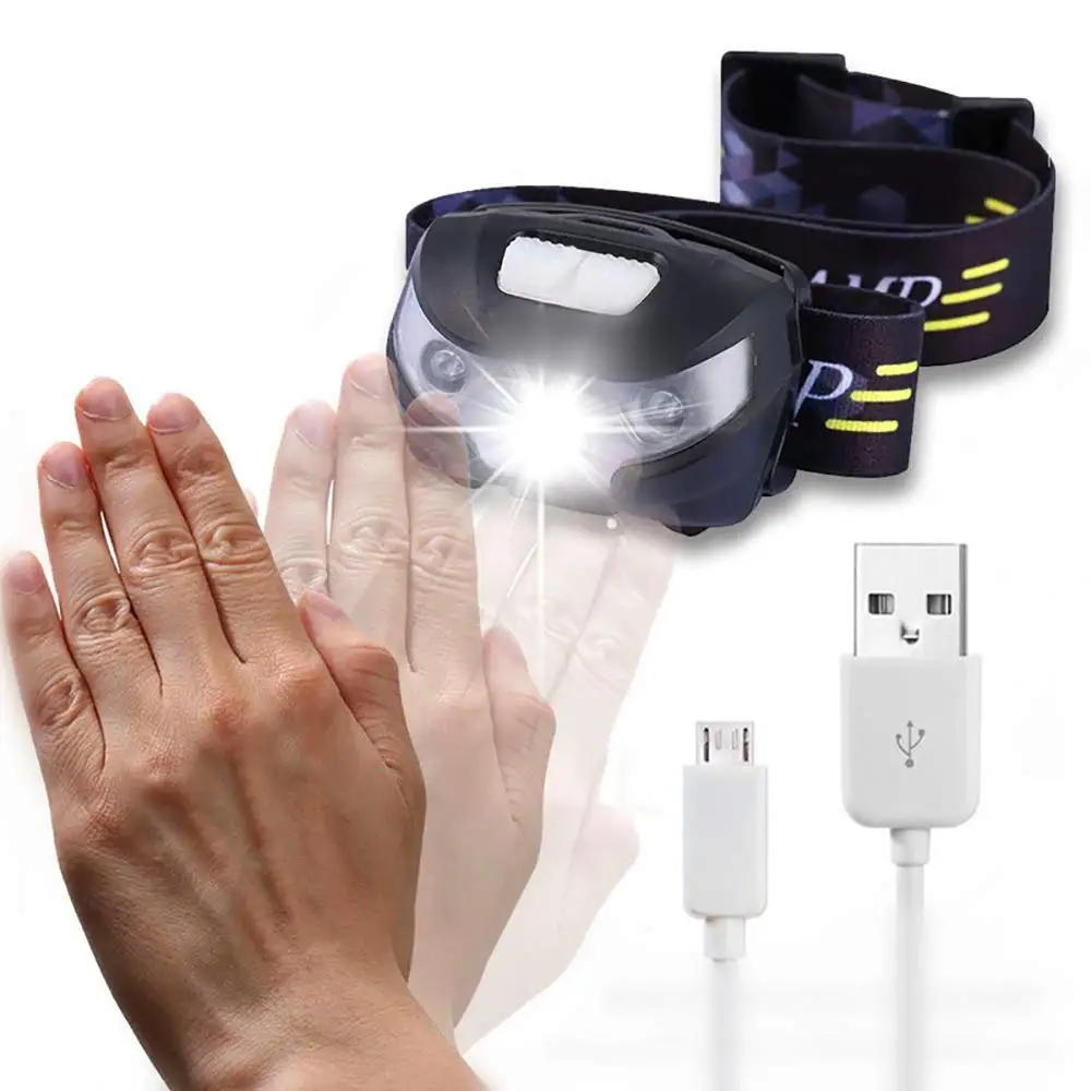 ZK20 Dropshipping LED Headlamp Body Motion Sensor Headlight Mini USB Rechargeable Led Flashlight for Camping Bicycling Light enlarge