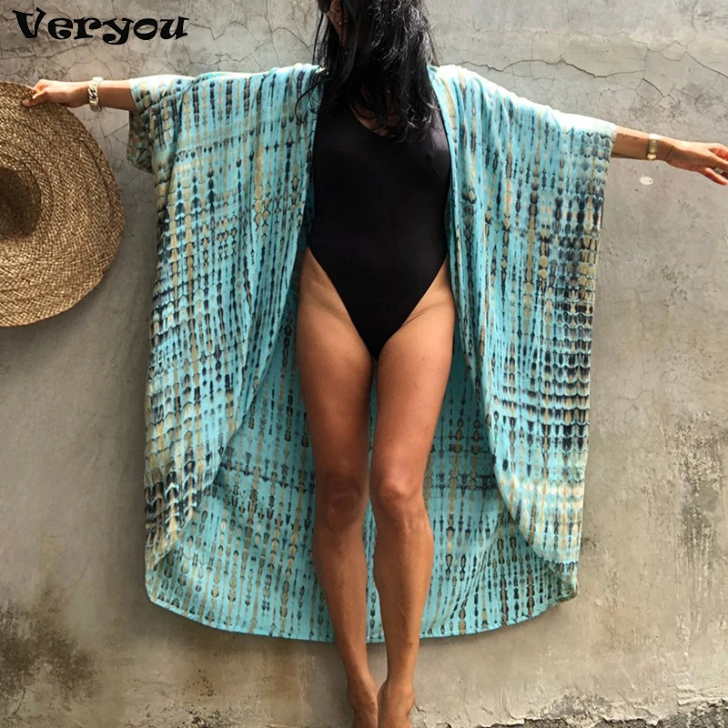 

Sexy Bikini Cover-ups Women 2023 Summer Beach Pareo Stripes Loose Kimono Swimsuit Dress Beachwear Boho Bathing Suit Cover Up
