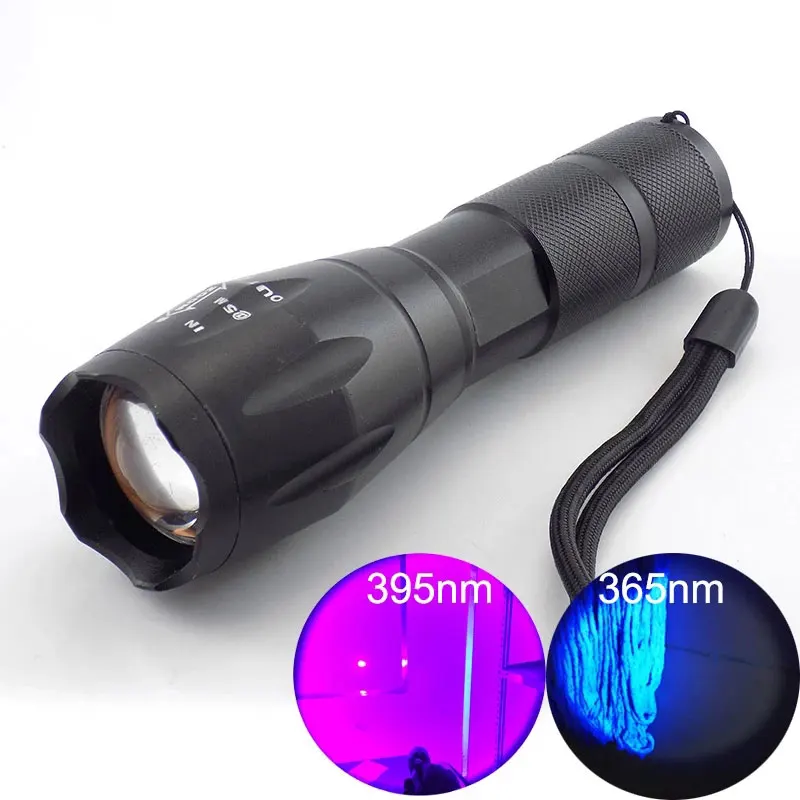 

GM365nm 395nm high power UV Led Flashilight zoom Fluorescent Blacklight Ultraviolet 18650 flash Lamp light Torches for detection
