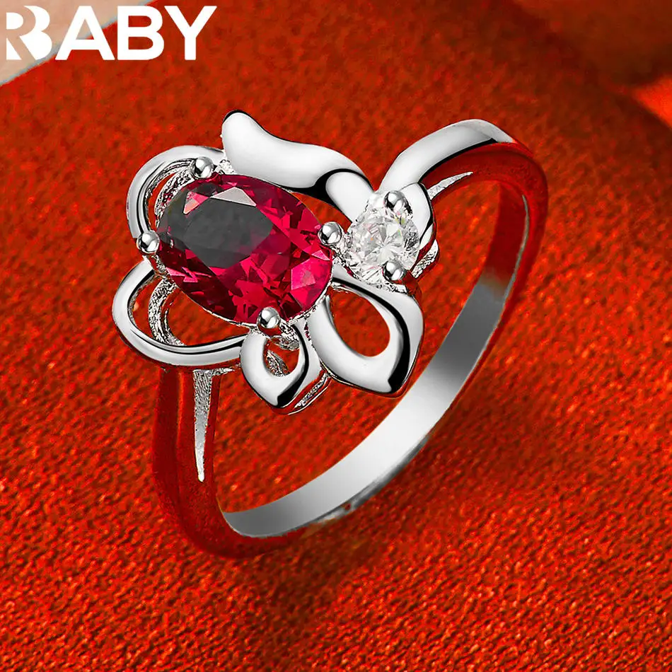 Фото Кольцо URBABY из стерлингового серебра 925 пробы с красными цирконами, размер 7-10, модные ювелирные украшения, очаровательные свадебные и помолвочные аксессуары №2