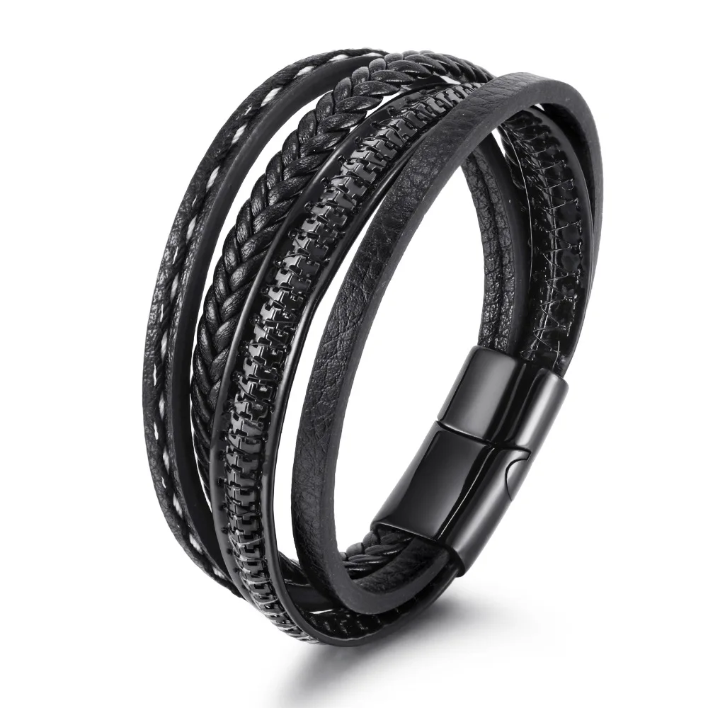 

Fashion Multilayer Leather Braided Bracelet for Men Original Casual Stainless Steel Bracelet with Evil's Eye Metal Match Jewelry