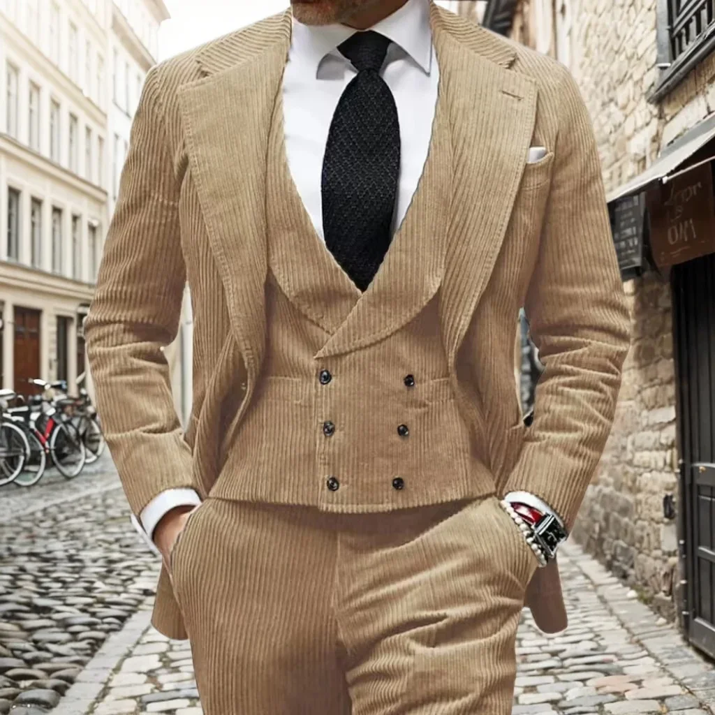 Формальный мужской костюм вельветовый комплект из трех предметов пиджак жилет и