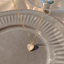 Collier pendentif en forme de cœur en or véritable 14K pour femmes, chaîne opale, bijoux de tempérament, brillant, cadeau de mariage, AAA