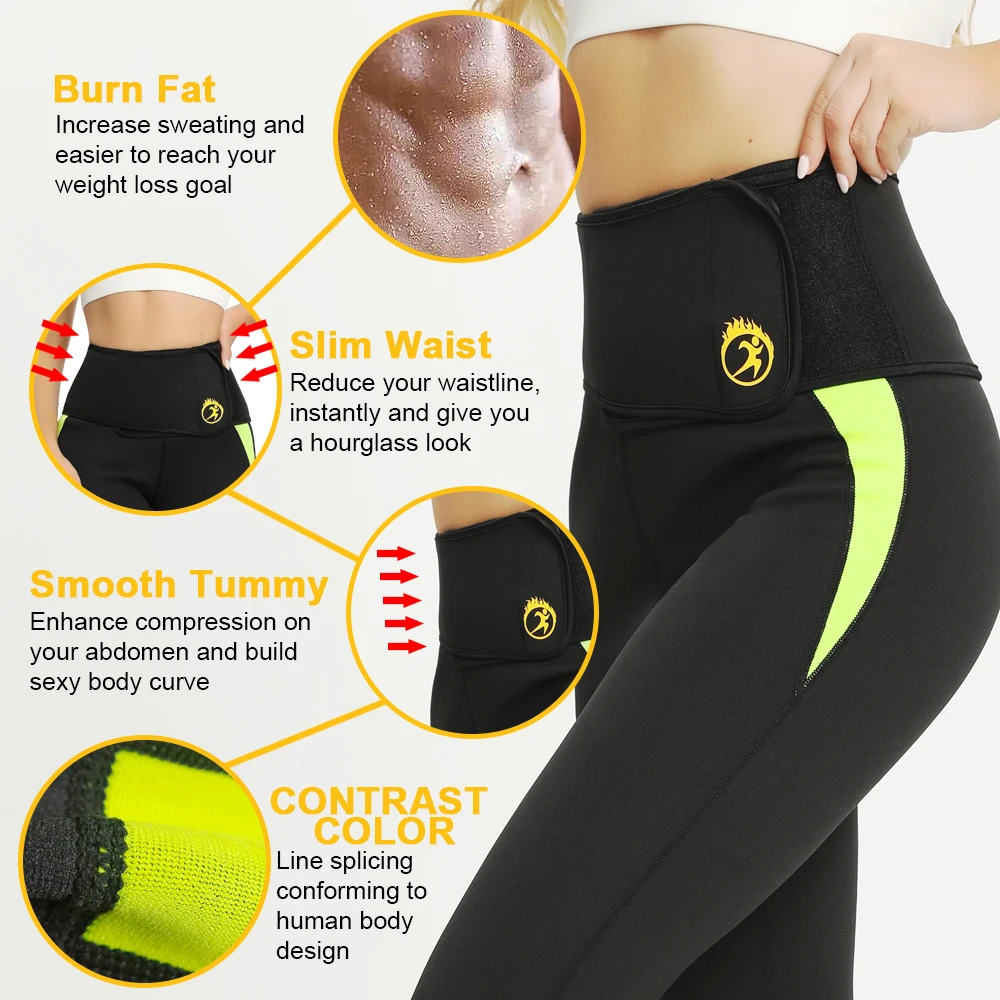 NINGMI Neoprene Sauna Shapewear Women Sauna Shirt High Waist Sauna Pants Waist Trainer Leggings Fat Burning Sauna Suit