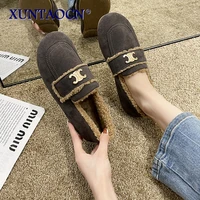 women shoes winter new womens flat boots ladies plus velvet warm loafers solid color casual shoes female fashion snow boots