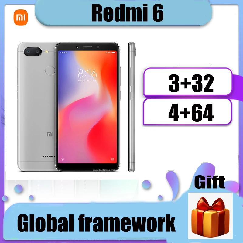 

Смартфон Xiaomi Redmi 6 Googleplay Google Market, глобальная рамка, аккумулятор 3350 мАч, Helio P22, экран 5,45 дюйма