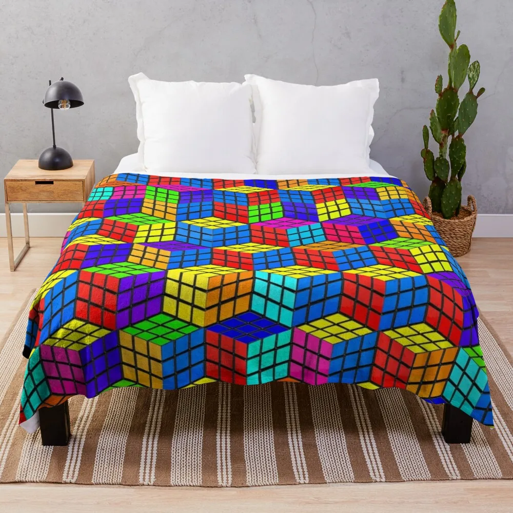 

rubik's illusion Throw Blanket Decorative Throw Blanket Decorative Blanket
