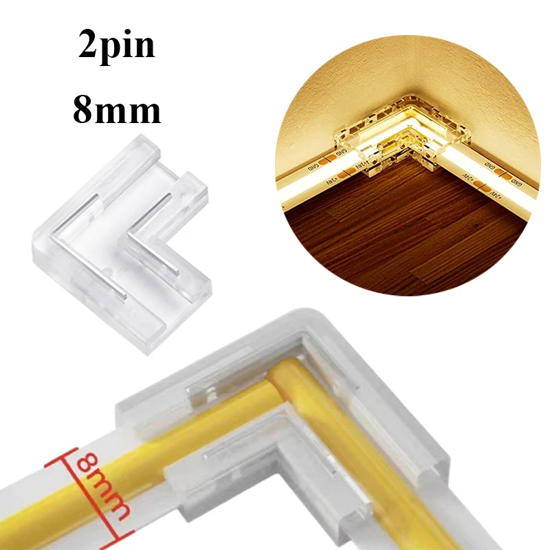 

5/10Pcs COB LED Strip Connectors for 8mm 10mm 2pin IP20 90 Degree Corner Free Soldering High Density Quick Easy Connecting Kit