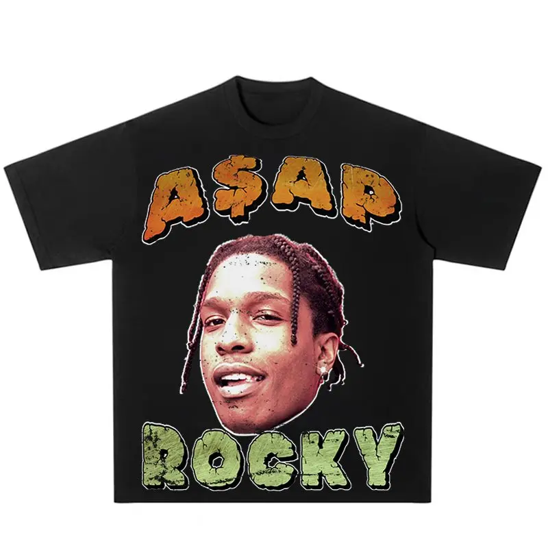 

ASAP Rocky Print Tshirt for Men Pullover Plus Size T-shirts High Street Tshirt Fashion T-shirts Oversize Rapper T-shirts Tops