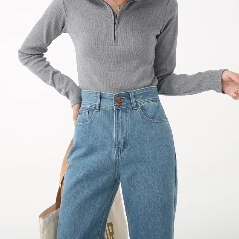 High Waisted Jeans Women Korean Version Straight Fit Cropped Casual Long Pants Streetwear 2023 Spring/summer New Women Clothing