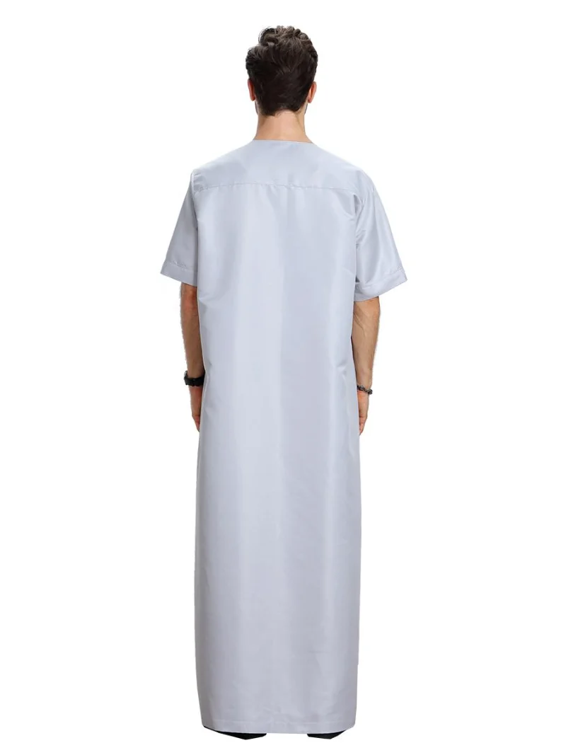 Dubai Muslim Men Maxi Jubba Thobe Dress Arab Abaya Kaftan Dishdasha Robe Kaftan Jilbab Thawb Ramadan Summer Short Sleeve Gown