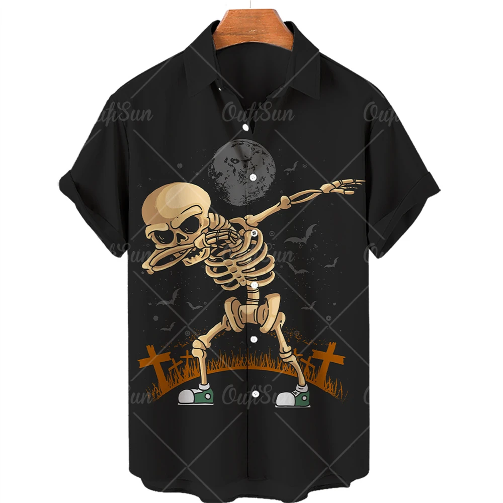 

Men's Shirts Hawaiian Men's Clothing Skull Print Shirts for Men Fun Fashion Casual Short Sleeves Loose Oversized Men's T-shirts