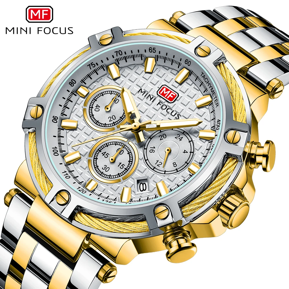 

MINI FOCUS New Top Brand Fashion Quartz Wristwatch For Men Stainless Strap Luxury Waterproof Chronograph Male Clock reloj hombre