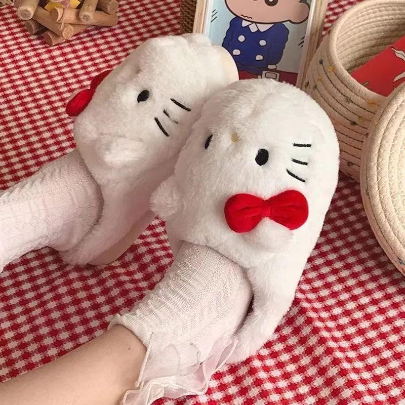 

Kawaii Anime Sanrio Hello Kitty Cotton Slippers Winter New Keep Warm Cute Cartoon Cotton Shoes Indoor Home Plush Slippers