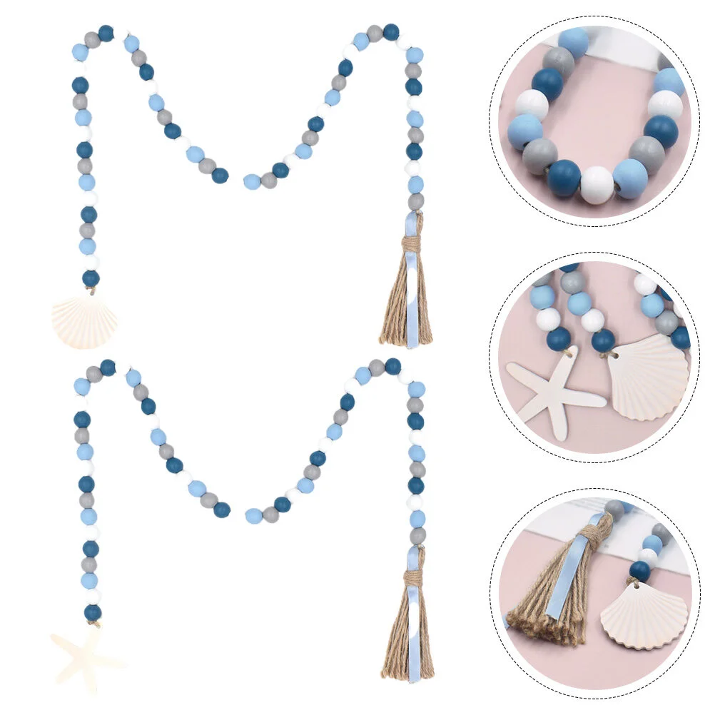 

Rustic Table Decor Ocean Wind Wooden Beads Creative Beach Style Tassel Hanging String Chic Beaded Decor