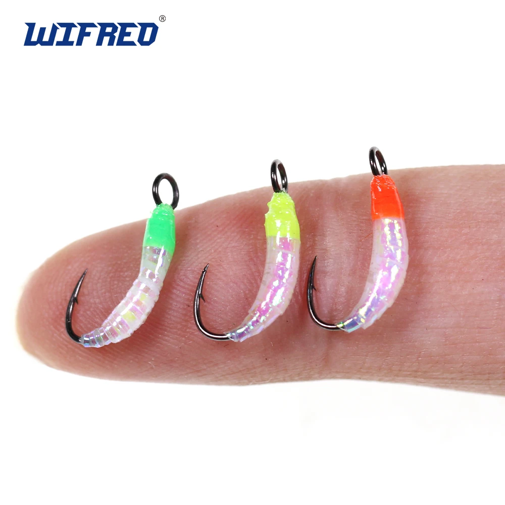 

Wifreo 6PCS #8~#18 Flash Gliss Body Nymphs Insect Bug Worm Flies with Big Eye Hook Trout Fishing Fly Lure Insect Bait Green