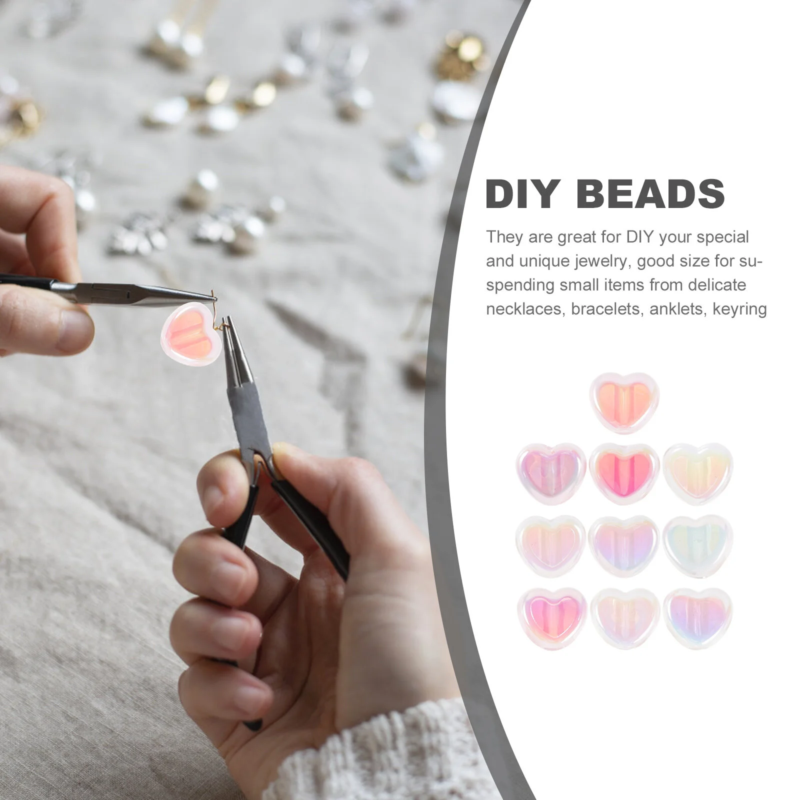 10 Pcs Beadwork Jewelry Making Beads Heart Shape Charms Beaded Pens DIY Acrylic Handcraft Crafts