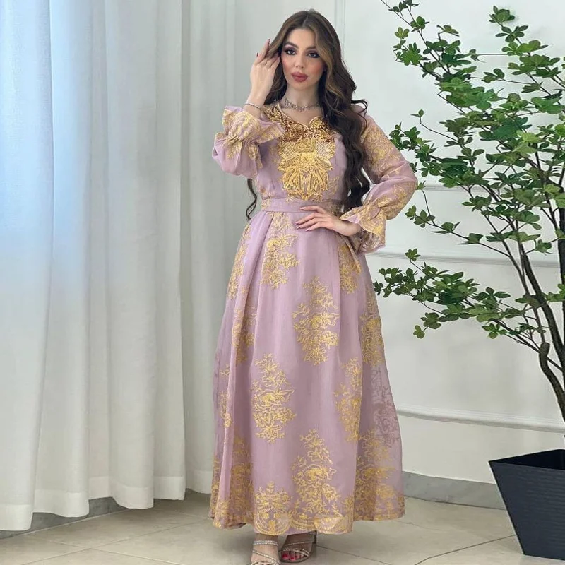 Eid Women Loose Dress Abaya Muslim Party Dresses Ramadan Embroidery Abayas Caftan Kaftan Mesh Vestidos Robe Dubai Arab Turkey