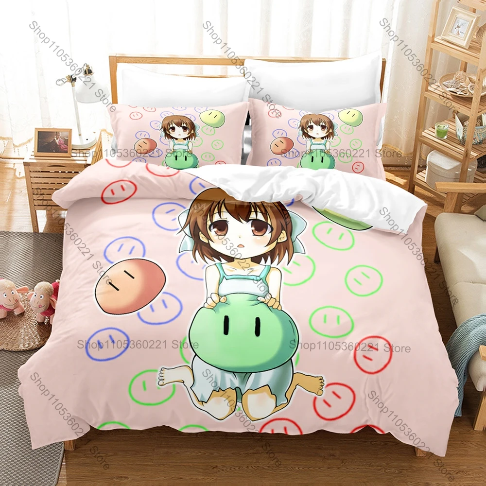 Фото Комплект постельного белья Nagisa Tomoya Cute Dango Family с принтом вишневого цвета и школьной тематикой, 3 предмета: пододеяльник + 2 наволочки, для фанатов аниме №5