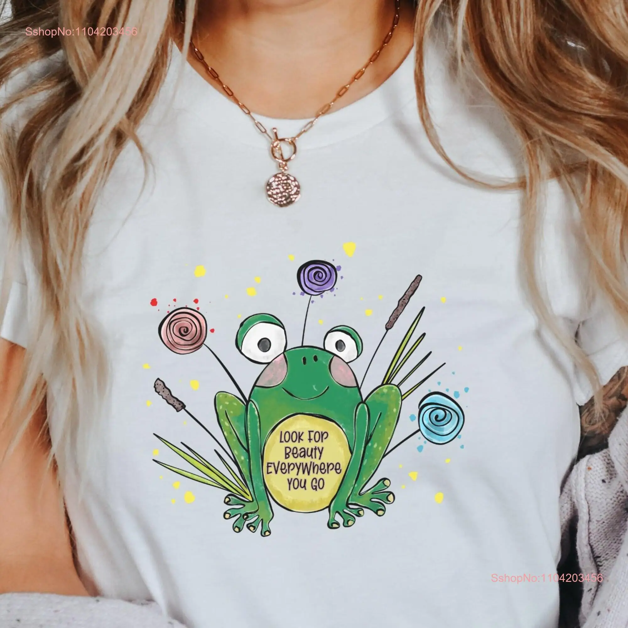 Фото Cute Frog T shirt Lovers Cottagecore Look for Beauty Everywhere Be Positive Vibe Positivity From Lover Folk Art №1