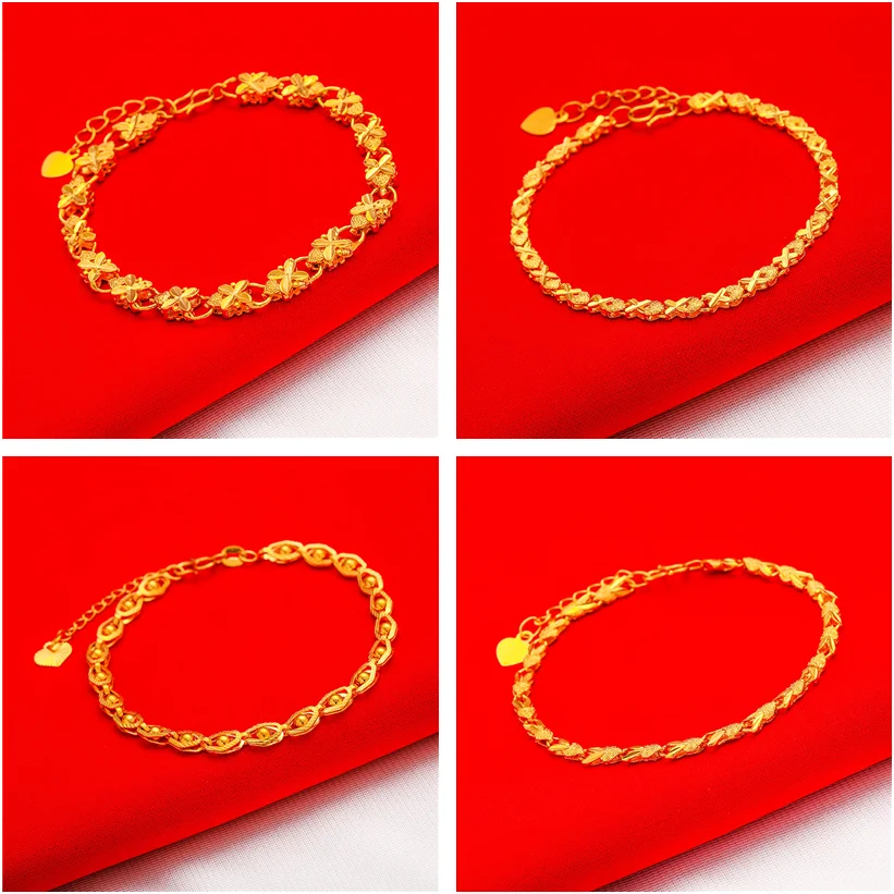 

Non-Fading Gold Color Thick Plated Vintage Charms Bracelet Women's Hand Chain Link Original Fashion Jewelry for Female