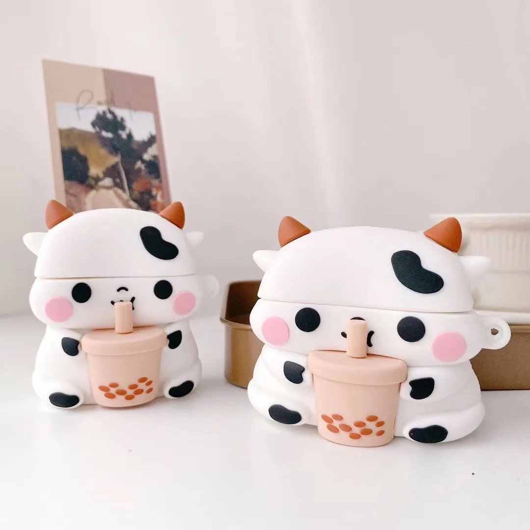 

Чехол 3D Boba Cow Cartoon для AirPods Pro 1 2 3, беспроводная искусственная Обложка, чехол для Airpods 2, чехол с зарядным устройством