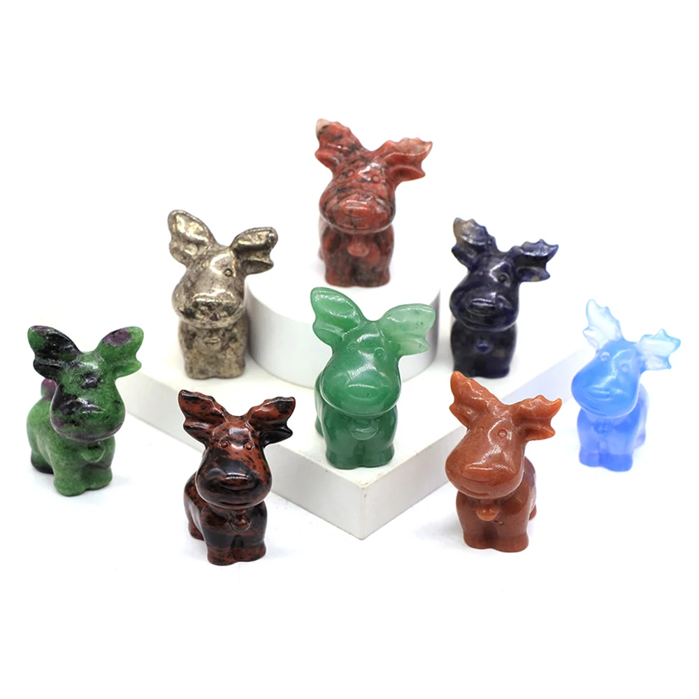 

1.5" Reindeer Natural Stones Christmas Simulation Decorations Healing Crystal Elk Deer Statue Xmas New Year Child Gift Ornaments
