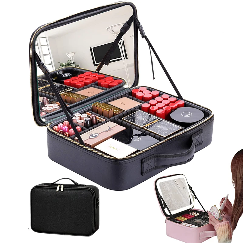 

Travel Makeup Bag with Led Mirror Make Up Bag Large Capacity Business Cosmetic Storage Box