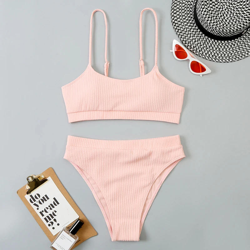 

Lenoyn Летний Новый сексуальный полосатый без рукавов и стальной без оправы пляжный бикини волнистая ткань однотонный с высокой талией раздельный купальник