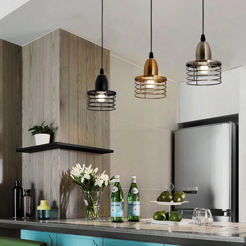 

Nordic Retro Pendant Lights Electroplated NEW Iron Cage LED Chandelier Bar Corridor Bedroom Bedside Kitchen Balcony Hanging Lamp