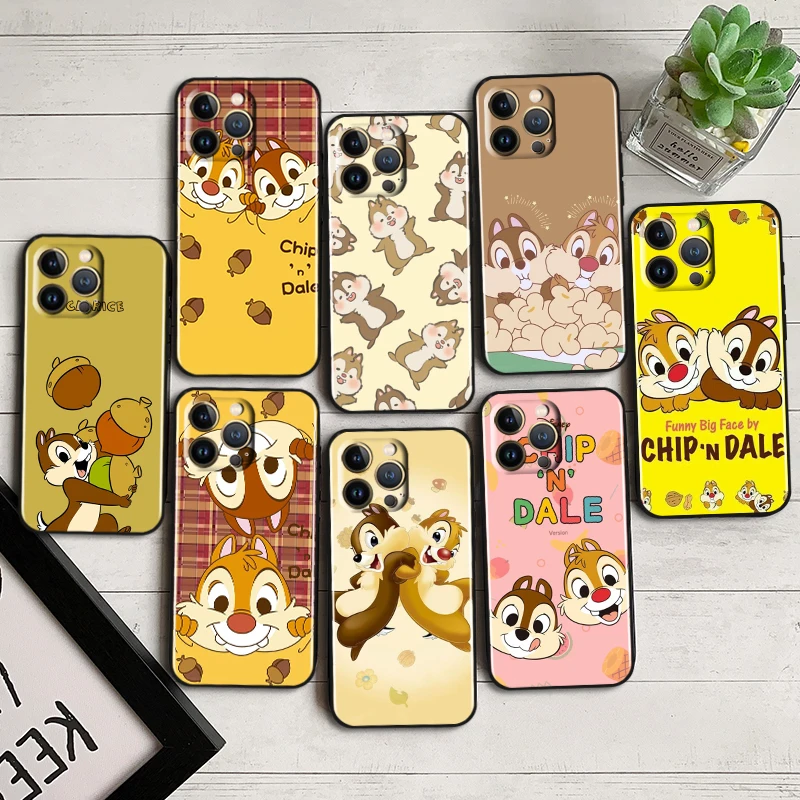 

Chip 'n' Dale Black Phone Case For iPhone 14 13 12 Mini 11 XS Pro Max X XR 8 7 6 Plus 5 SE 2020 Soft Cover Shell Capa Coque Core