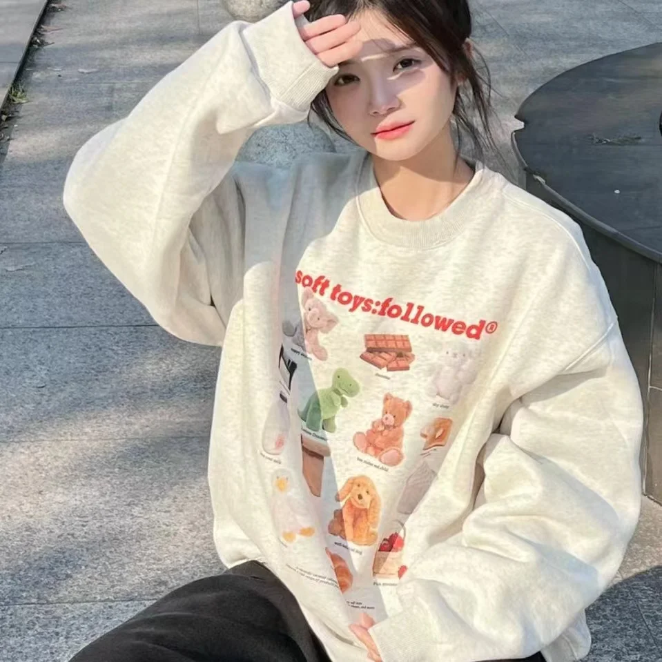 

Толстовка Женская с длинным рукавом, круглым вырезом и принтом медведя