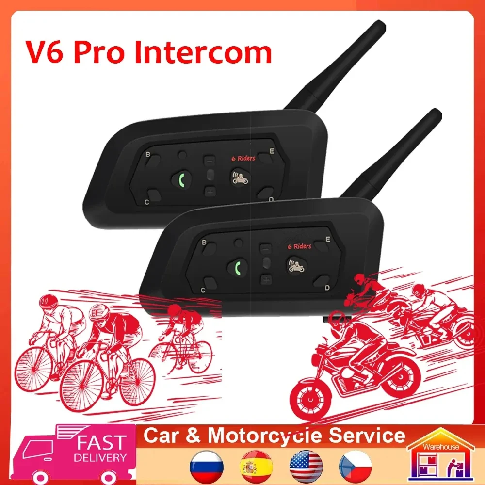 

Moto V6 PRO Helmet Intercom Headset Bluetooth Motorcycle 1200M 6 Riders moto/bike Interphone Communicator 2pcs