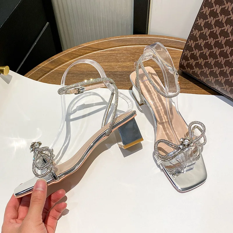 

4.5cm New Fashion Sandals Open Toe Thick Low Heels Ankle Wrap Ladies Dress for Women Shoes 38 39 40