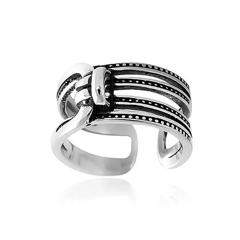 

Silver Color Retro Distressed Double Knotted Line Ring Female Trend Woven Fashion Opening Jewelry Accessories
